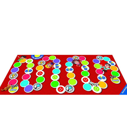 Ravensburger Incollables board game for children, featuring colorful game pieces and educational puzzle cards.