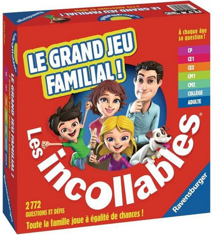 Ravensburger Incollables educational game board with colorful cards and game pieces for kids' learning and fun.