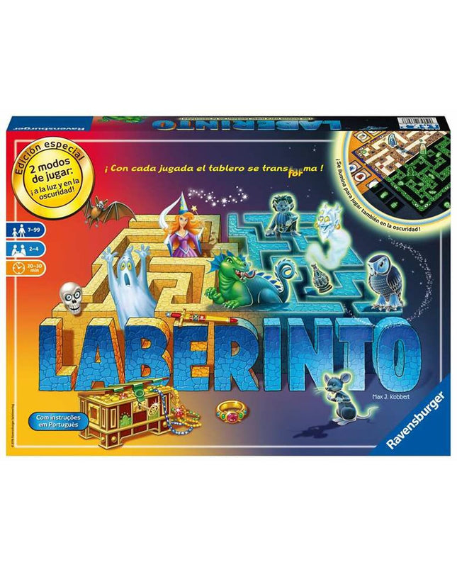 Ravensburger board game with colorful pieces and game box, ideal for family fun and strategic play.