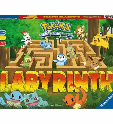 Ravensburger Pokémon Labyrinth board game with colorful game pieces and illustrated game board for family entertainment.