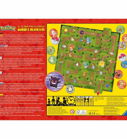 Ravensburger Pokémon Labyrinth board game with colorful game pieces and illustrated game board for family fun.