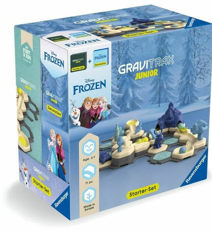 Ravensburger Gravitrax Junior Starter Set Frozen toy game with colorful magnetic track pieces and Frozen-themed design.