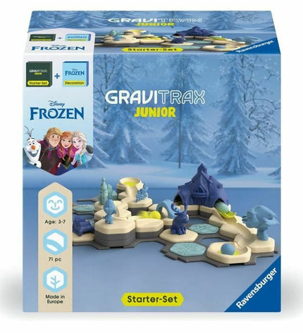Ravensburger Gravitrax Junior Starter Set Frozen toy game with colorful track pieces and Frozen-themed characters for kids.