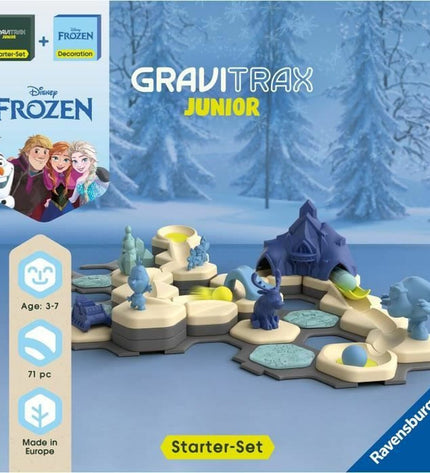 Ravensburger Gravitrax Junior Starter Set Frozen toy with colorful marble run and Frozen-themed accessories for kids' building fun.