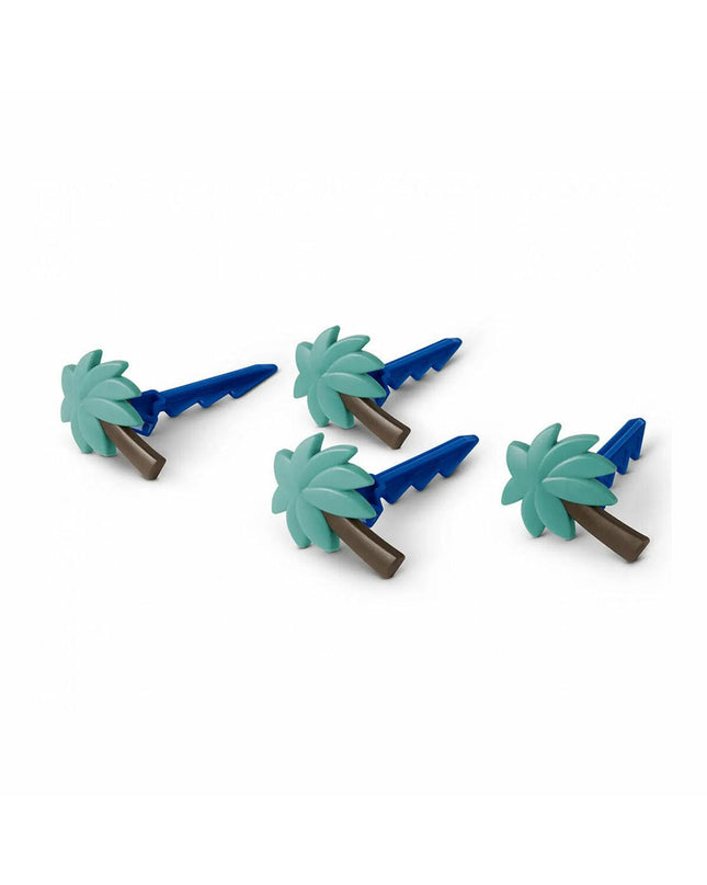Set of four Lifetime plastic palm tree hand towel clips for bathroom and kitchen use, featuring green palm leaf design.