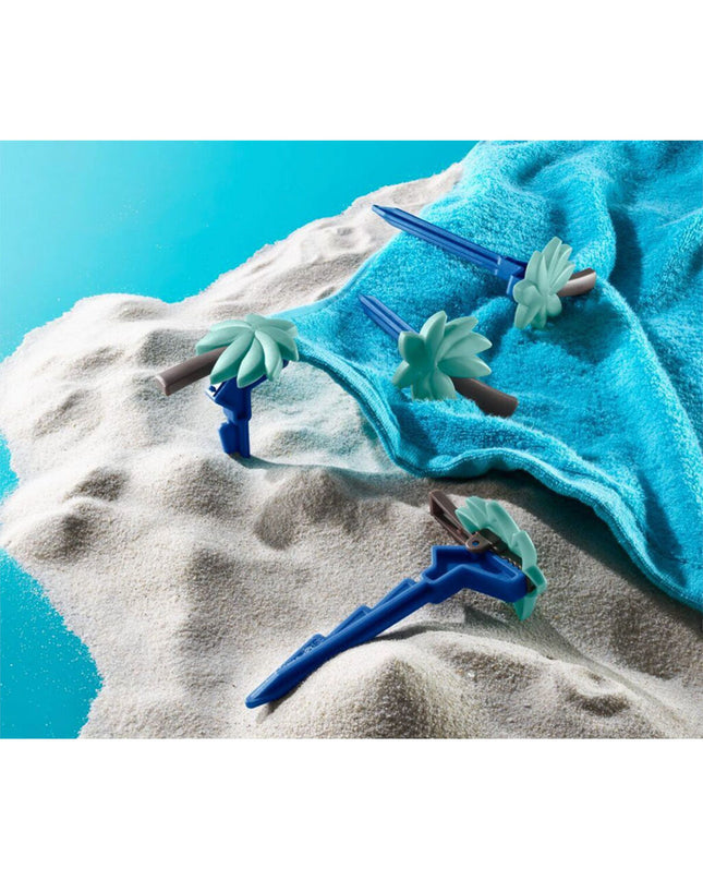 Set of four Lifetime plastic palm tree hand towel clips for bathroom and kitchen use, durable plastic construction.