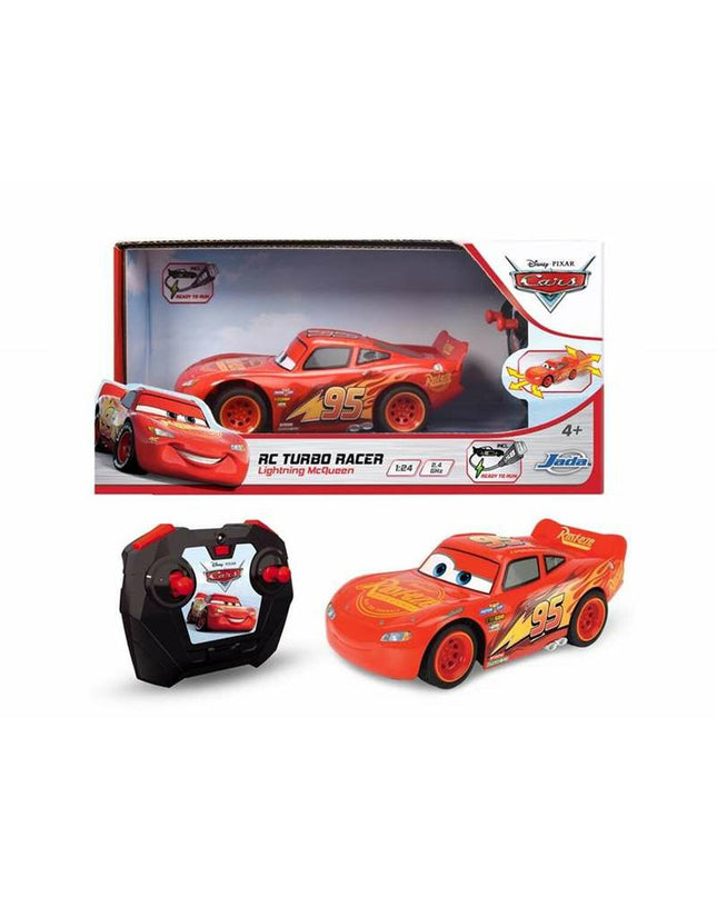 Lightning McQueen remote control toy car from Cars, turbo racer, 1:24 scale, 17 cm long, designed for children and play.