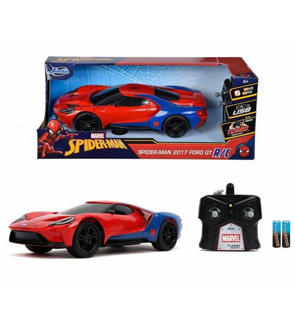 Red Spider-Man police car remote control toy by Simba, colorful vehicle for kids, featuring detailed Spider-Man design and remote control.