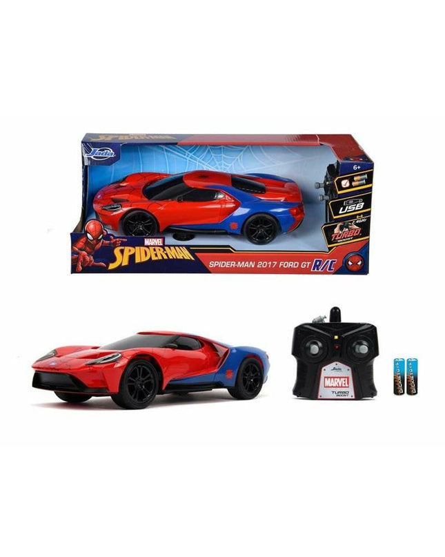 Red Spider-Man police car remote control toy by Simba, colorful vehicle for kids, featuring detailed Spider-Man design and remote control.
