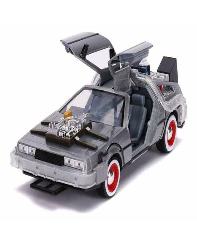 Simba Back to the Future III DeLorean toy vehicle in 1:24 scale, detailed model with distinctive gull-wing doors and futuristic design