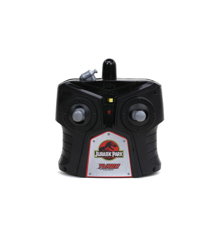 Jurassic World remote control police car toy in 1:16 scale, designed for kids, with realistic police vehicle details.