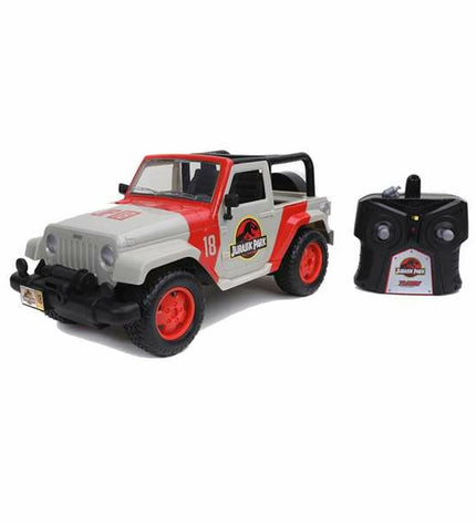 Jurassic World remote-controlled police car toy, 1:16 scale, detailed design, suitable for kids' play and imaginative adventures.