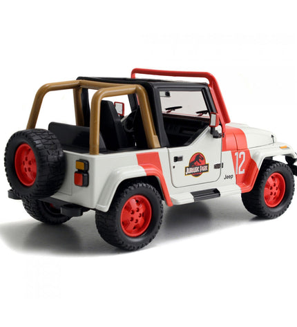 Jurassic Park Jeep Wrangler toy vehicle, 19 cm, featuring detailed design and vibrant colors, perfect for Jurassic Park fans.