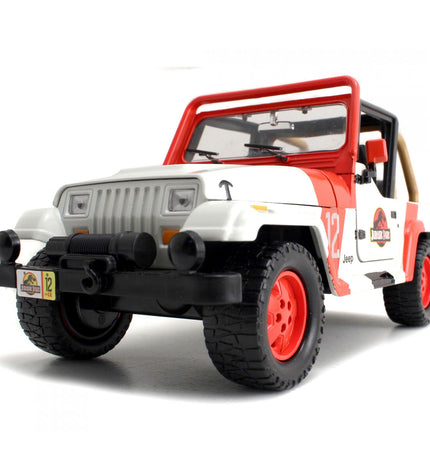 Jurassic Park Jeep Wrangler toy vehicle, 19 cm, featuring detailed Jurassic Park branding and realistic design for play and display.