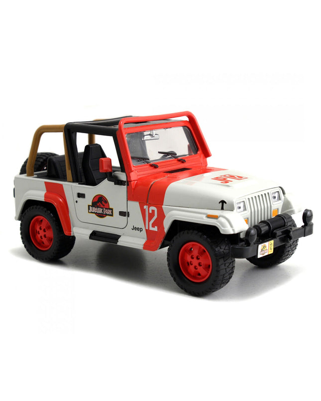 Jurassic Park Jeep Wrangler toy vehicle, 19 cm, featuring detailed Jurassic Park branding and realistic design.