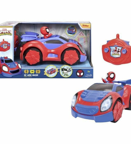 Simba Spidey remote control police car toy with police markings, designed for children, featuring colorful details and a sleek vehicle shape.