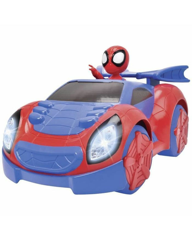 Simba Spidey remote control police car toy with black and red design, detailed police vehicle featuring Spider-Man branding.