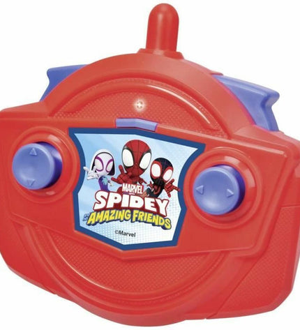 Simba Spider-Man remote control police car toy with red and blue design, suitable for children, in a playful scene.