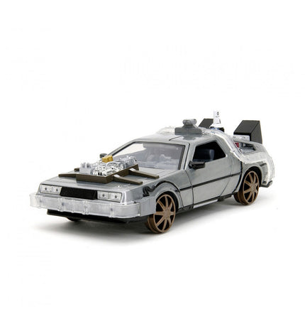 Smoby Auto DeLorean Back to the Future III 1885 toy vehicle in silver with detailed design, 1:24 scale, for play and display.