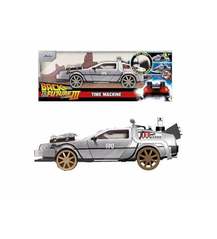 Smoby Auto DeLorean Back to the Future III 1885 toy vehicle, 1:24 scale model with detailed design and futuristic features.
