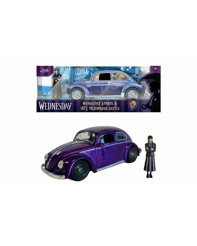 Purple Wednesday toy car, a small Volkswagen vehicle for children, displayed on a flat surface with detailed features.