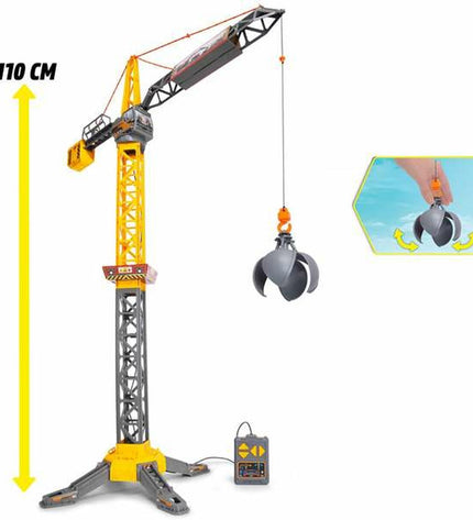 Yellow and gray Smoby Mighty Crane remote control toy crane with realistic details for children, part of vehicle toys collection.