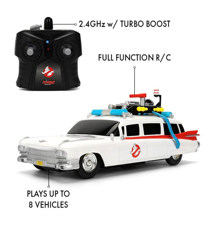 Smoby police car toy on remote control with police decals and black and white coloring, designed for children’s play.