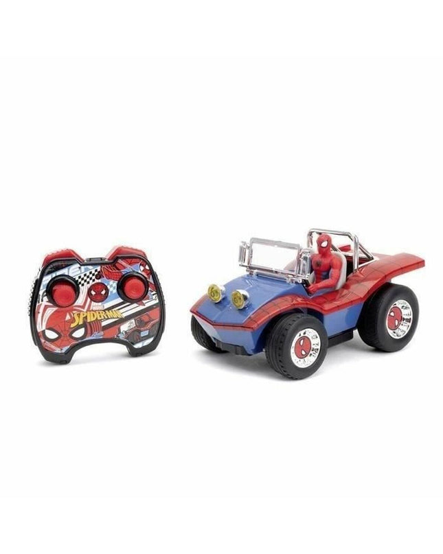 Jada Spiderman police car toy on remote control, 1:24 scale, colorful vehicle with Spiderman design for kids' play.