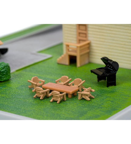 Smoby toy parking garage with colorful vehicles and action figures, detailed miniature playset for children.