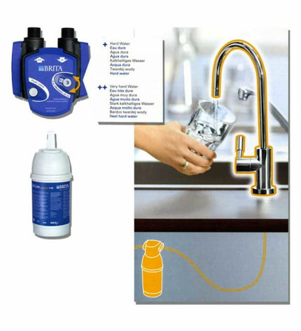 Brita 065751 faucet filter for kitchen use, showing the compact filter attached to a kitchen tap for clean drinking water.