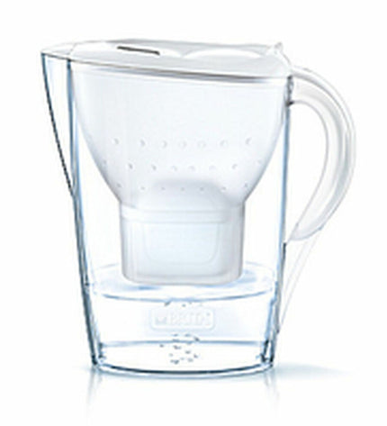 Brita Marella Cool 2.4L water pitcher with built-in filter for clean, fresh drinking water, shown with clear plastic body and filter system.