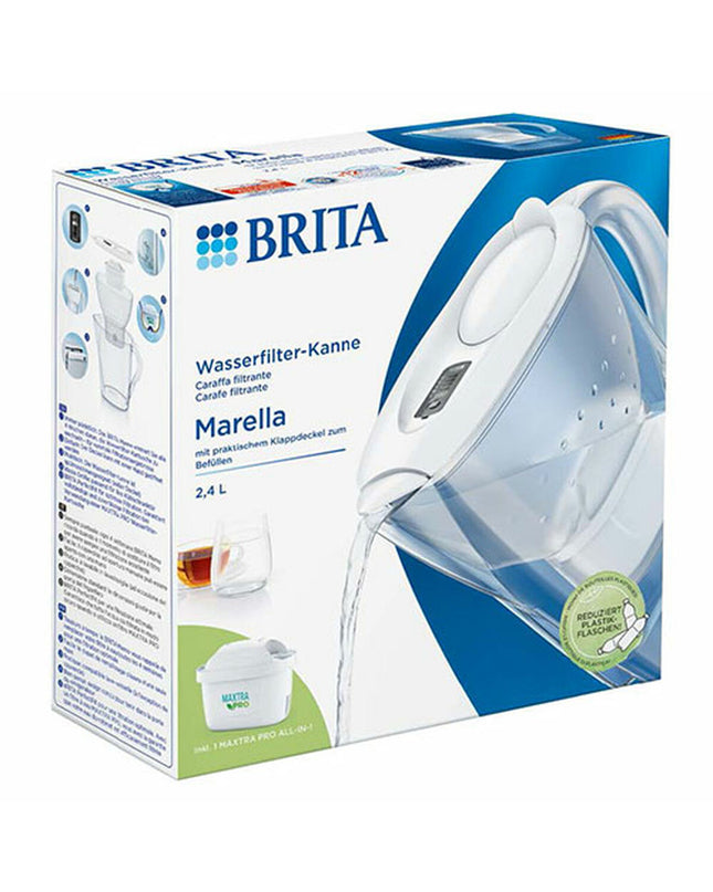 Brita Maxtra Pro transparent water jug with filter, 2.4L capacity, suitable for home use and cooking.