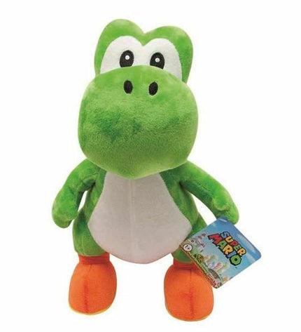 Soft plush Yoshi toy from Super Mario Bros, 30 cm tall, designed for cuddling and play, featuring bright green colors and adorable details.