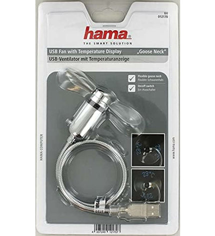 Hama Zilverkleurige draagbare tafelventilator for home use and cooling, compact and modern design.