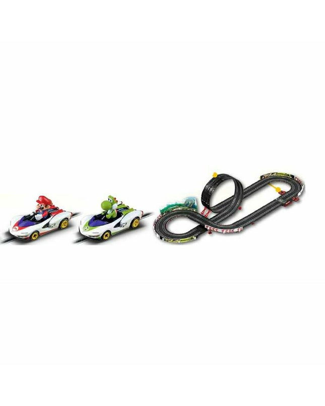 Carrera Nintendo Mario Kart P-WIN toy race track with Mario Kart vehicles for children, featuring colorful racing elements.