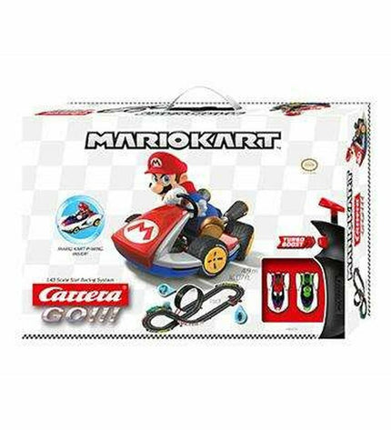 Carrera Nintendo Mario Kart P-WIN race track toy with colorful racing cars and detailed track layout, perfect for Mario Kart fans.