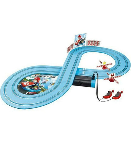 Carrera Mario Kart Race Track toy with a 2.4-meter track, featuring colorful Mario Kart vehicles and racing scenery.