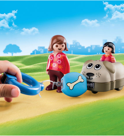 Playmobil 1.2.3 horse playset with six toy figures and accessories for children, featuring colorful horses and interactive play elements.