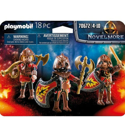 Playmobil Novelmore Fire Knights figurenset with 18 toy action figures, detailed medieval-themed play figures for children.