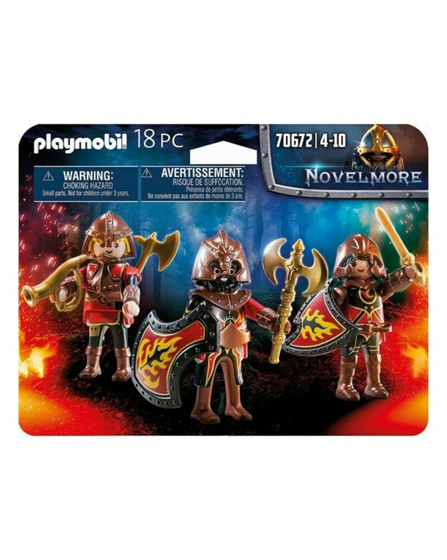Playmobil Novelmore Fire Knights figurenset with 18 toy action figures, detailed medieval-themed play figures for children.