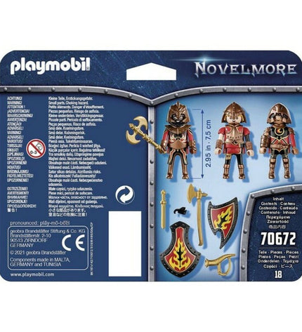 Playmobil Novelmore Fire Knights figurenset with 18 action figures, including knights, weapons, and accessories for imaginative play.