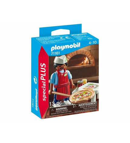 Playmobil 71161 Pizza Maker playset with 13 pieces, featuring toy food items and a pizza oven for imaginative play.