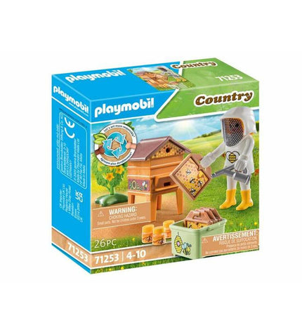 Playmobil 71253 Country Beekeeper playset with 26 pieces, featuring a beekeeper figure, beehives, and accessories for imaginative play.