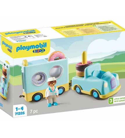 Playmobil 71325 truck playset with donut accessories, including seven parts, featuring a detailed toy truck and playful figures.
