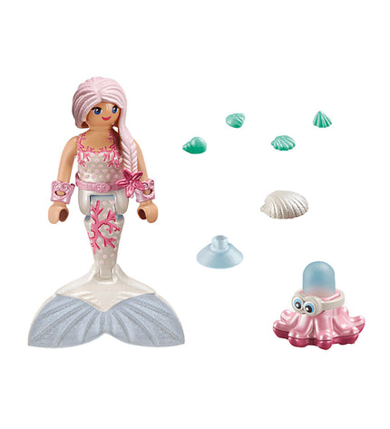 Playmobil octopus mermaid playset with 14 pieces, featuring colorful sea creature figures and underwater-themed toys.