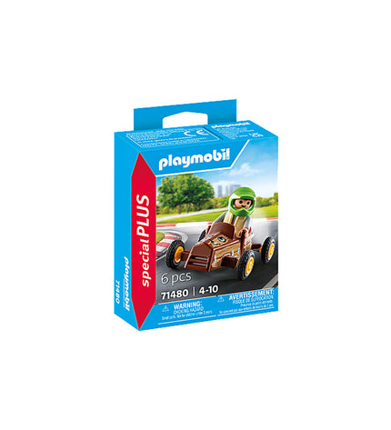 Playmobil Karting playset with six pieces including race car, driver figure, and accessories for imaginative racing fun.