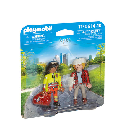 Playmobil 71506 doctor playset with six toy accessories, including medical tools and figures for imaginative role-play.