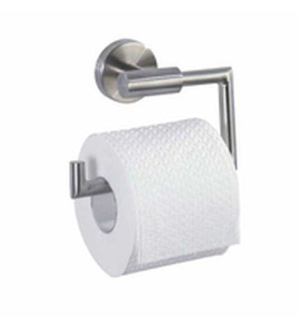 Wenko Bosio stainless steel toilet roll holder, bathroom accessory with dimensions 15 x 10.5 x 6.5 cm, modern metal design.