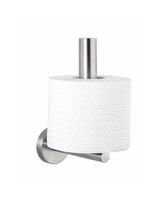 Wenko Bosio toilet roll holder in stainless steel, 8x18x12.5 cm, mounted in modern bathroom setting.