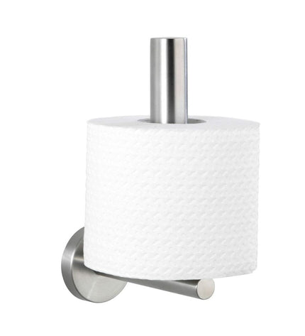 Wenko Bosio stainless steel toilet roll holder in bathroom, measuring 8x18x12.5 cm, with a sleek modern design.